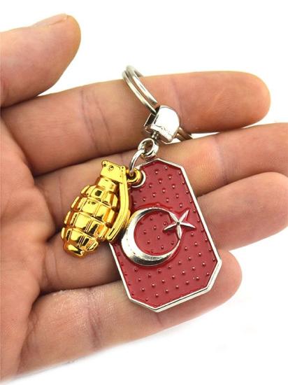 Ay Yıldız Asker Künyesi - El Bombası Anahtarlık - Gold Görünümlü