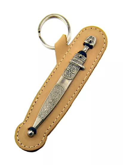 Çerkes Kaması Anahtarlık | Gerçek Deri & Zamak Metal | Nikel Kaplama