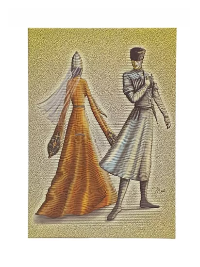Exclusive Design Caucasian Circassian Couple Figure Decorative