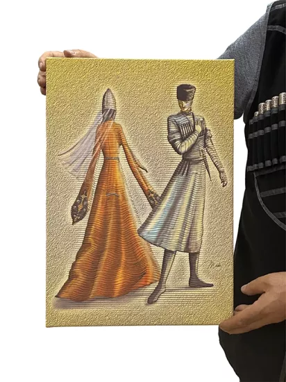 Özel Tasarım Kafkas Çerkes Çift Figürlü Dekoratif Tuval Tablo - 35x50 cm