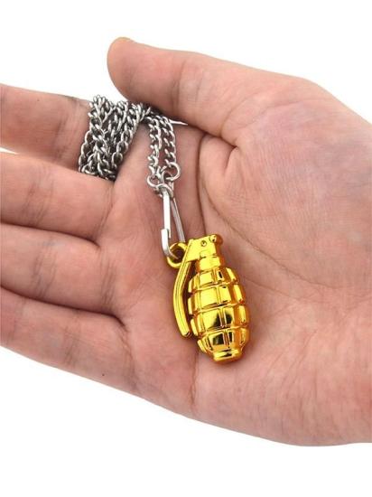 El Bombası Grenade Asker Künye Zincirli Kolye - Gold Görünümlü