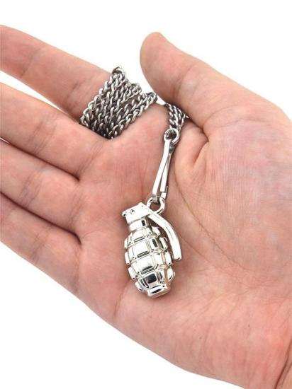 El Bombası Grenade Asker Künye Zincirli Kolye - Nikel