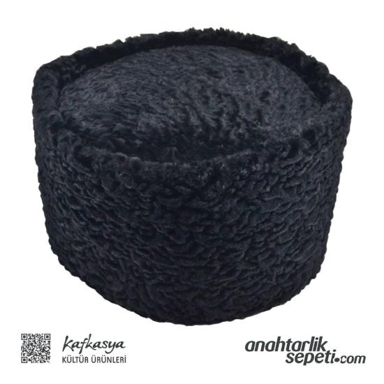 Kafkas Kalpak Siyah | Astragan Görünümlü | M/L/XL Beden | 14-15 cm Yükseklik