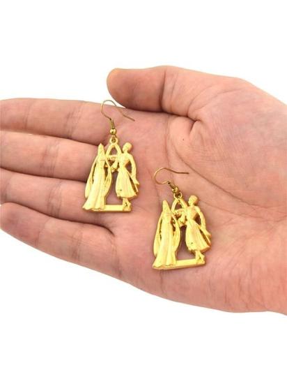 Kafkas Çerkes Çift Figürlü Mat Gold Görünümlü Küpe