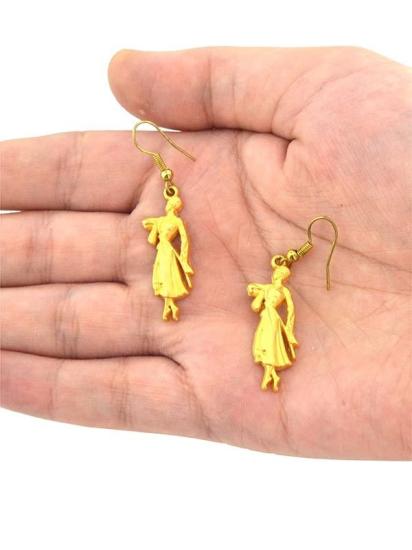 Kafkas Çerkes Erkek Figürlü Mat Gold Görünümlü Küpe