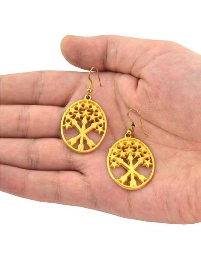 Adige Çerkes Bayraklı Mat Gold Görünümlü Küpe