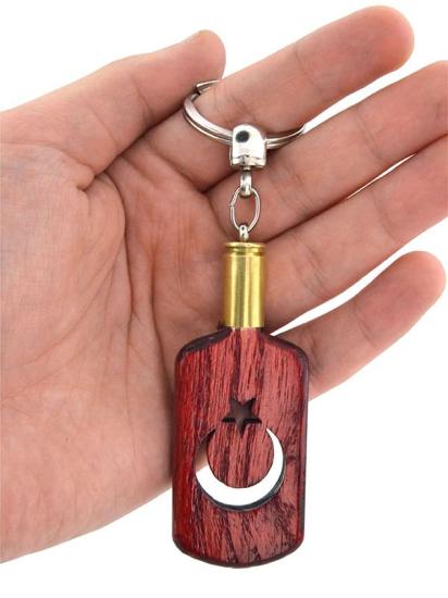 Maket Mermi Ahşap Anahtarlık - Ay Yıldız Künye - Kırmızı