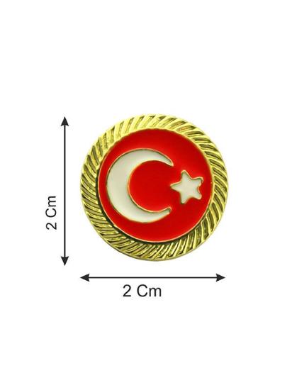 Türkiye Bayrak Kırmızı Beyaz Rozet 2 cm - Gold Görümümlü