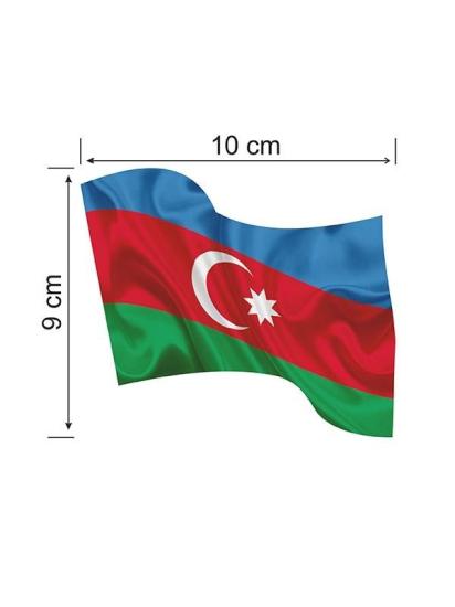 Azerbaycan Dalgalı Bayrak Etiket 10 x 9 cm
