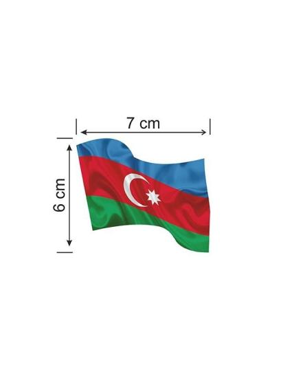 Azerbaycan Dalgalı Bayrak Etiket 7 x 6 cm
