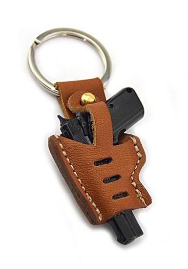 14 lü Tabanca Deri Kılıflı Anahtarlık (Taba)
