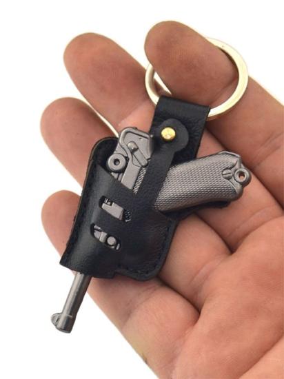 Tabanca Silah Anahtarlık LGR-P8 - Mat Siyah - Siyah Kılıflı