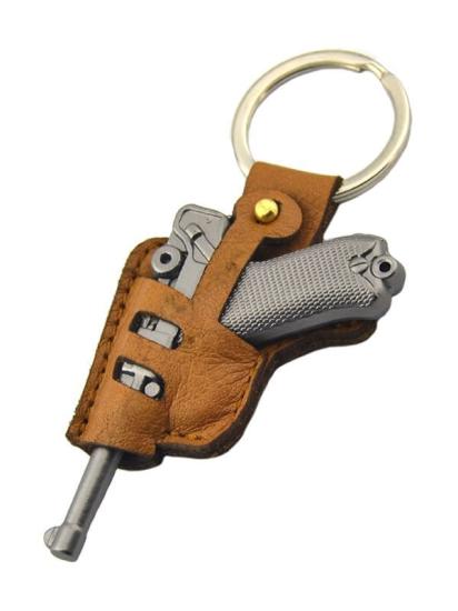 Tabanca Silah Anahtarlık LGR-P8 - Mat Siyah - Taba Kılıflı