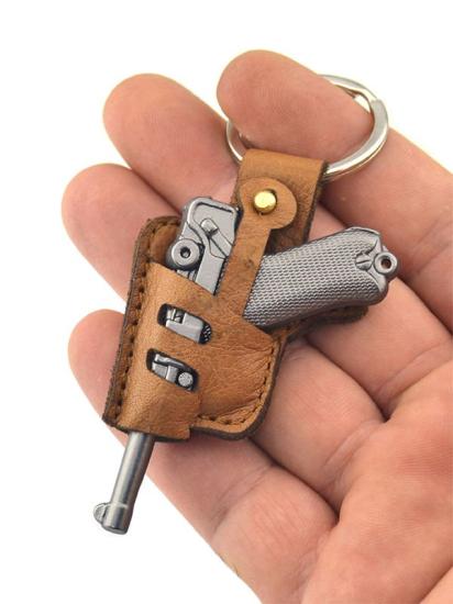 Tabanca Silah Anahtarlık LGR-P8 - Mat Siyah - Taba Kılıflı