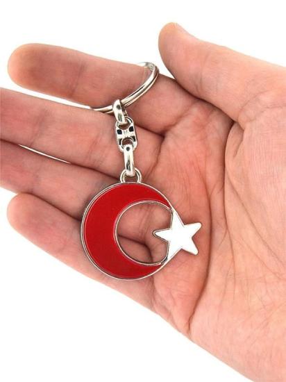 Ay Yıldız Kırmızı-Beyaz Metal Anahtarlık