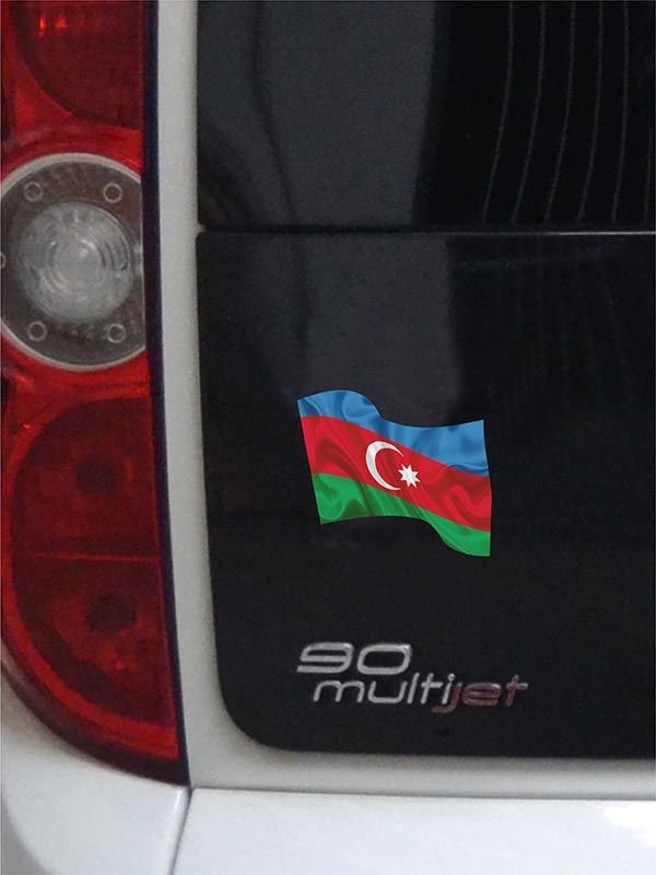 Azerbaycan Dalgalı Bayrak Etiket 10 x 9 cm