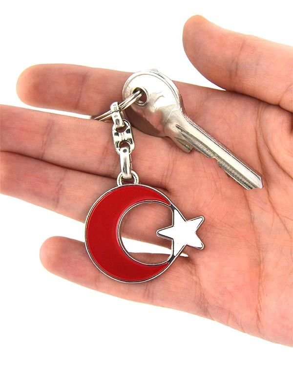 Ay Yıldız Kırmızı-Beyaz Metal Anahtarlık