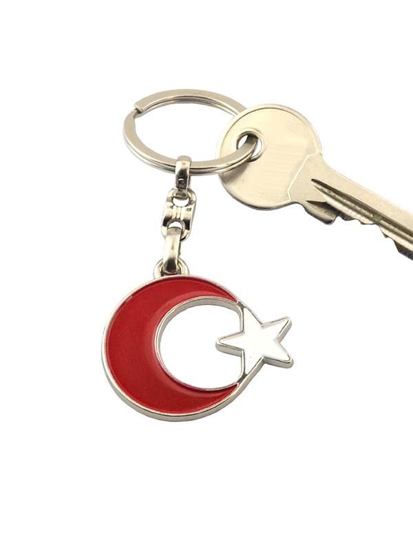 Ay Yıldız Kırmızı-Beyaz Metal Anahtarlık