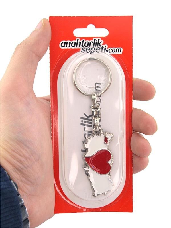 Türkiye Harita Kırmızı Kalpli Metal Anahtarlık
